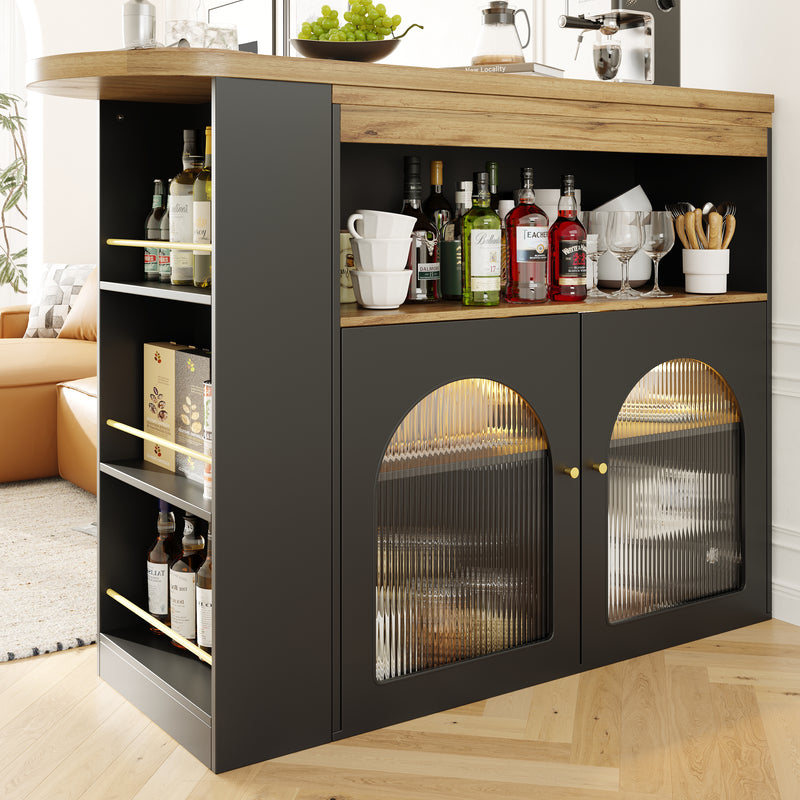 Bar de Salon Rotatif à 360° Noir avec Rangement Multi-Niveaux et Éclairage LED THRUTELS BLACK