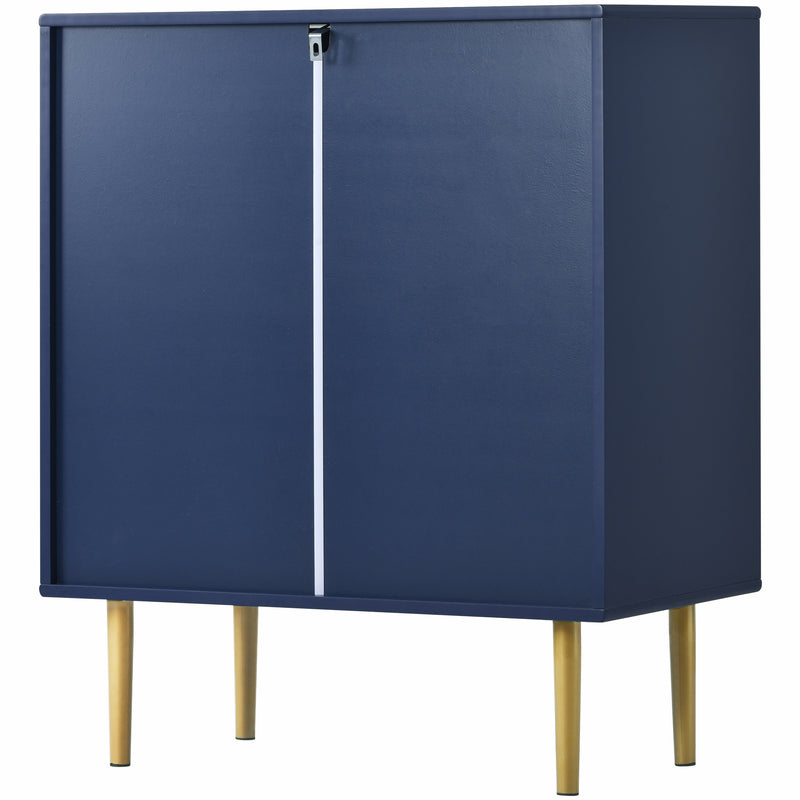 Commode à Tiroirs Bleu Marine avec Motif Écaille de Poisson, Pieds Champagne et Angles Arrondis (H89xL75xP40cm) KAUGZUN