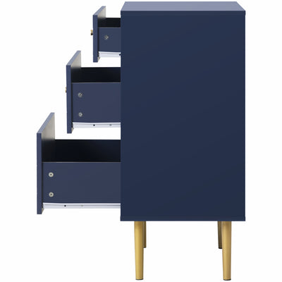 Commode à Tiroirs Bleu Marine avec Motif Écaille de Poisson, Pieds Champagne et Angles Arrondis (H89xL75xP40cm) KAUGZUN