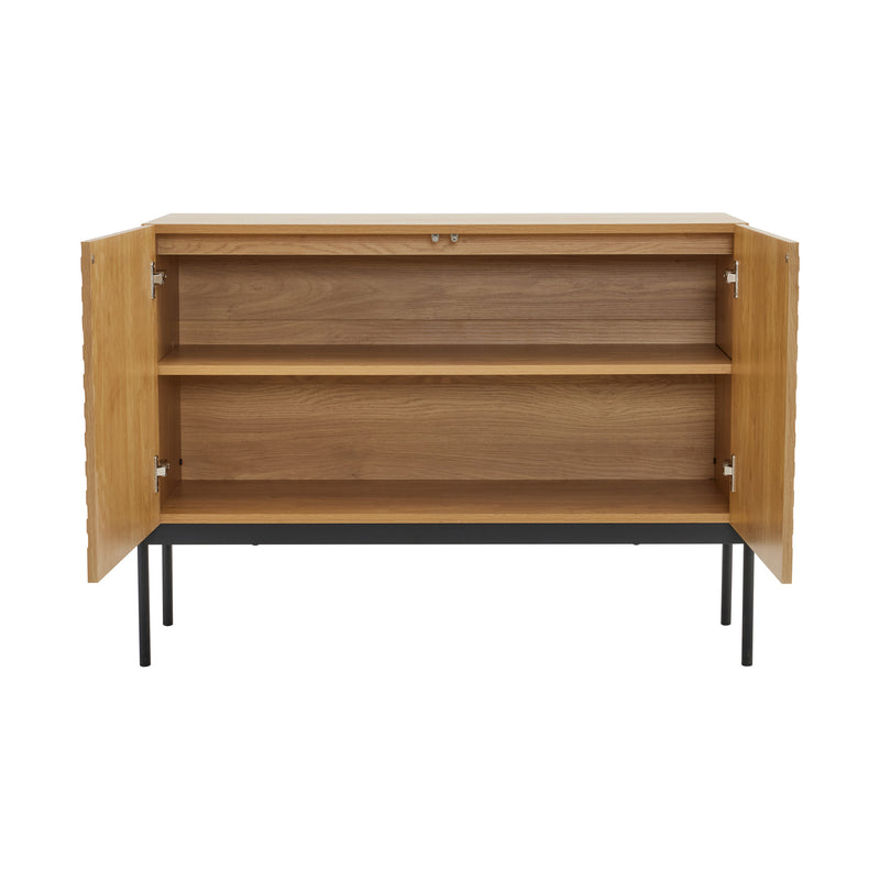 Commode/Buffet Moderne Naturel avec Étagère Réglable et Structure Métallique Robuste VAIKNELS