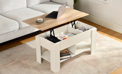 Coffee table with lifting top in wood and white effect 96*50 ELOT WHITE OAK 96