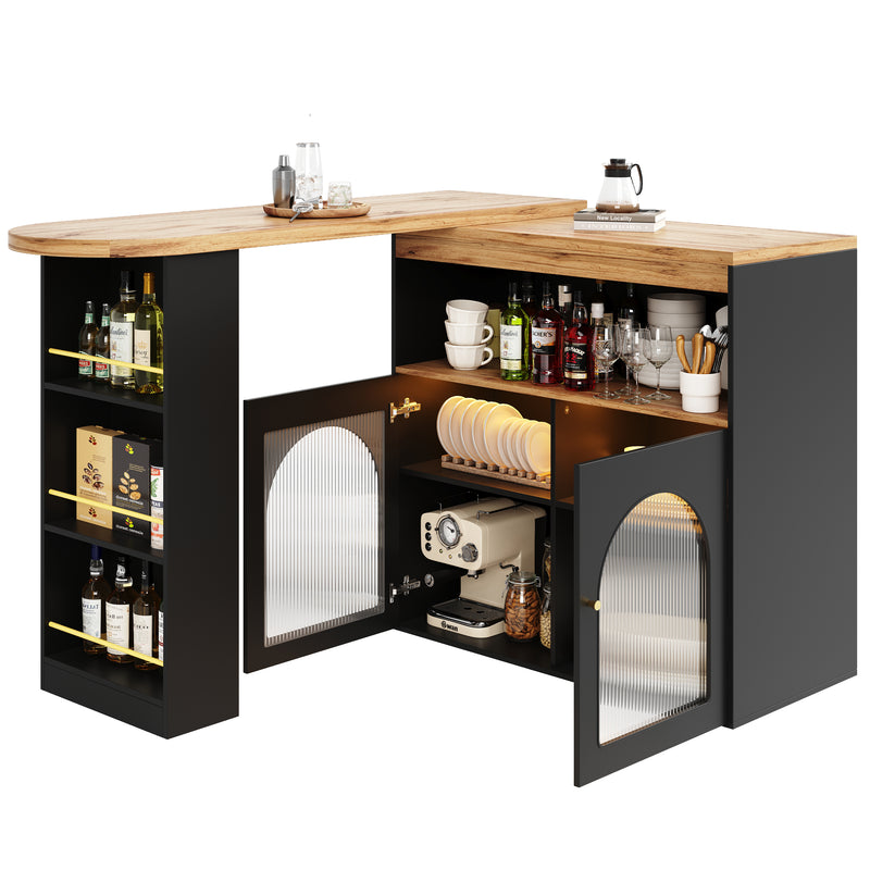 Bar de Salon Rotatif à 360° Noir avec Rangement Multi-Niveaux et Éclairage LED THRUTELS BLACK