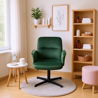 Ergonomic swivel office chair with armrests in green fir velvet THOMASINA RELAX VELVET GREEN