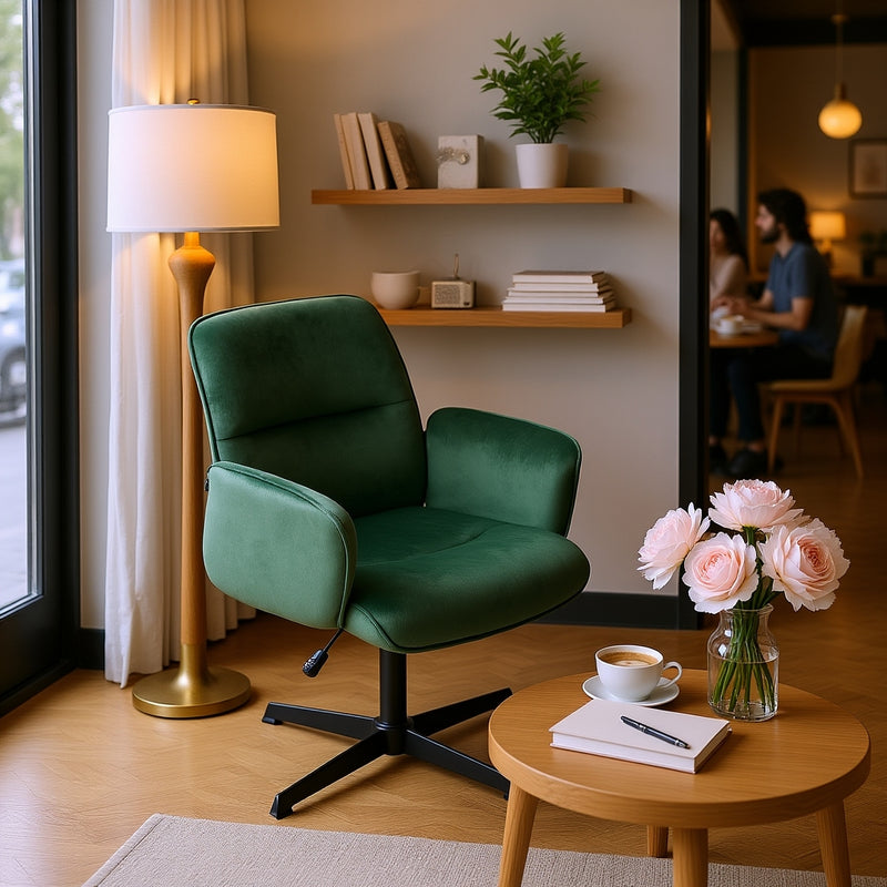 Ergonomic swivel office chair with armrests in green fir velvet THOMASINA RELAX VELVET GREEN