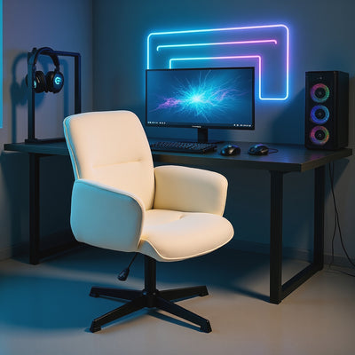 Ergonomic swivel office chair with armrests in beige fabric THOMASINA BEIGE RELAX