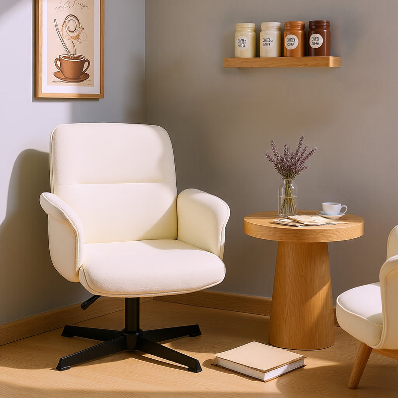 Ergonomic swivel office chair with armrests in beige fabric THOMASINA BEIGE RELAX