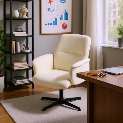Ergonomic swivel office chair with armrests in beige fabric THOMASINA BEIGE RELAX