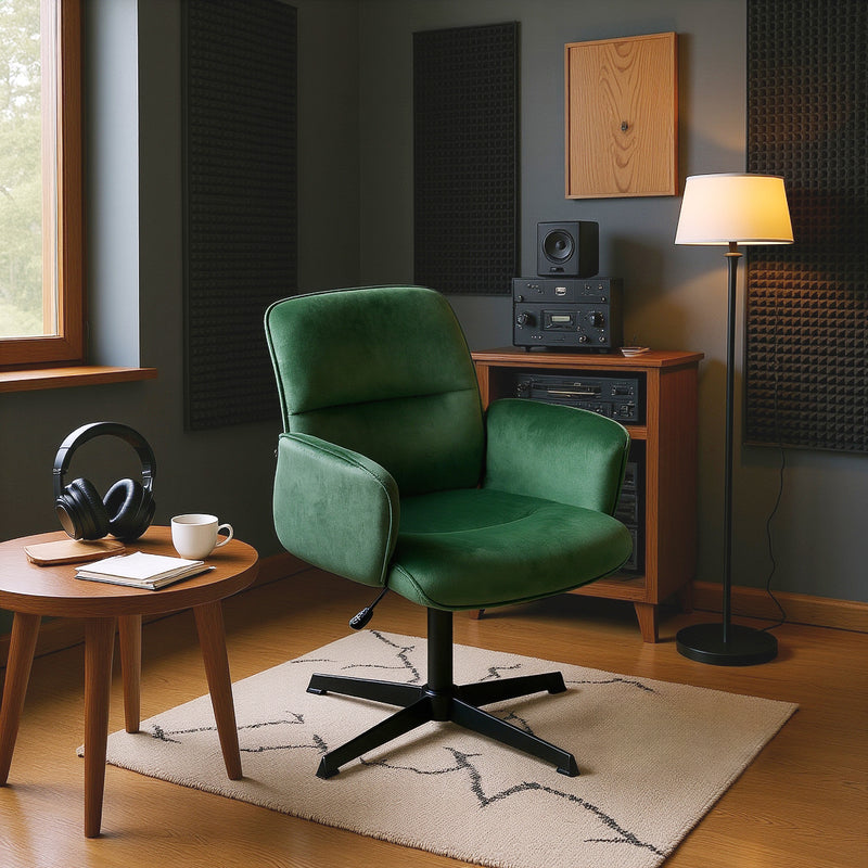 Ergonomic swivel office chair with armrests in green fir velvet THOMASINA RELAX VELVET GREEN