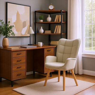 Scandinavian armchair in beige corduroy with beech legs KANAS CORDUROY BEIGE OAK LEG