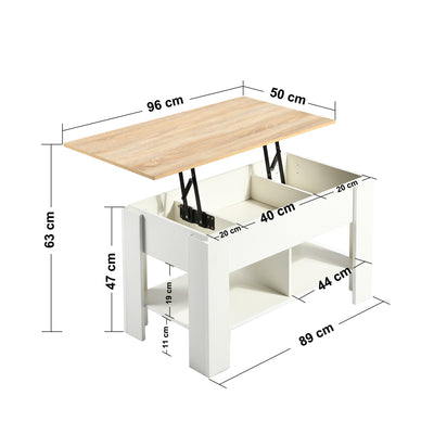 Coffee table with lifting top in wood and white effect 96*50 ELOT WHITE OAK 96