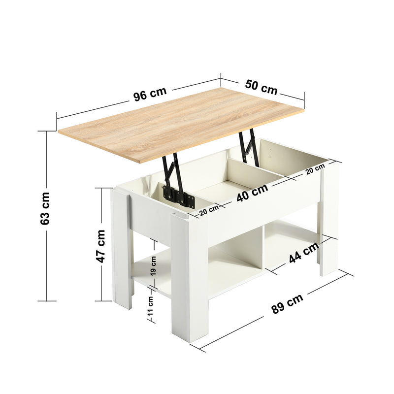 Coffee table with lifting top in wood and white effect 96*50 ELOT WHITE OAK 96
