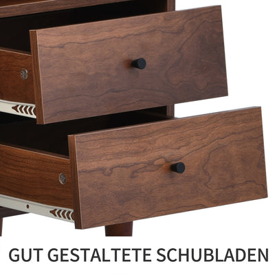 Buffet Style Ferme Moderne en Bois avec Portes en Rotin, Design Irrégulier et Étagères Ajustables (130x40x75.5cm) SCRENKU