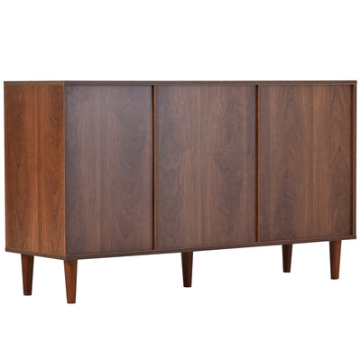 Buffet Style Ferme Moderne en Bois avec Portes en Rotin, Design Irrégulier et Étagères Ajustables (130x40x75.5cm) SCRENKU