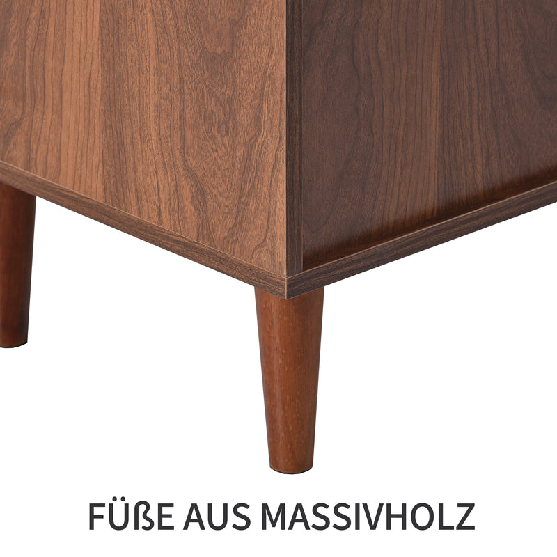 Buffet Style Ferme Moderne en Bois avec Portes en Rotin, Design Irrégulier et Étagères Ajustables (130x40x75.5cm) SCRENKU