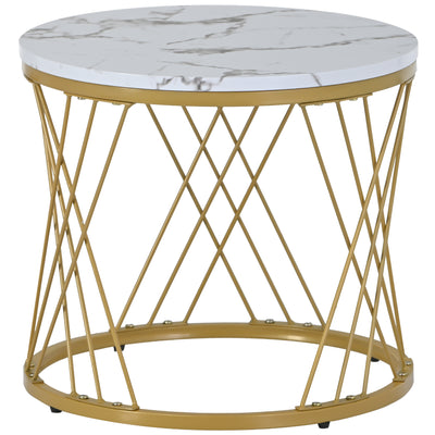Ensemble de 2 Tables Basses Gigognes Rondes Modernes, Plateau Effet Marbre Blanc et Cadre Métallique Noir (70x45cm & 45x40cm) TRED