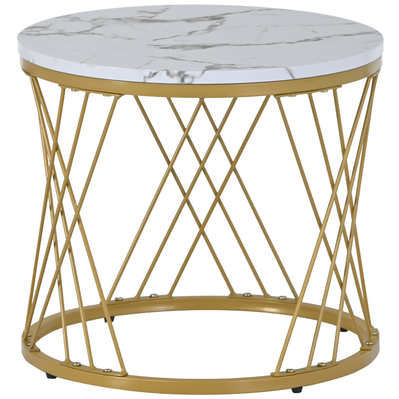 Ensemble de 2 Tables Basses Gigognes Rondes Modernes, Plateau Effet Marbre Blanc et Cadre Métallique Noir (70x45cm & 45x40cm) TRED