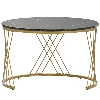 Ensemble de 2 Tables Basses Gigognes Rondes Modernes, Plateau Effet Marbre Blanc et Cadre Métallique Noir (70x45cm & 45x40cm) TRED