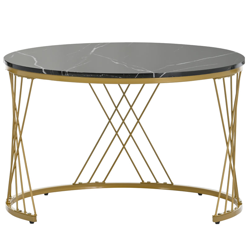 Ensemble de 2 Tables Basses Gigognes Rondes Modernes, Plateau Effet Marbre Blanc et Cadre Métallique Noir (70x45cm & 45x40cm) TRED