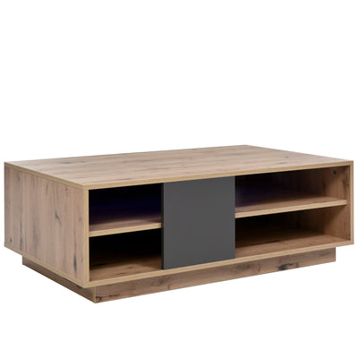 Table Basse Bicolore Noir et Marron avec Rangement Intégré et Éclairage LED RVB RAELDRULS