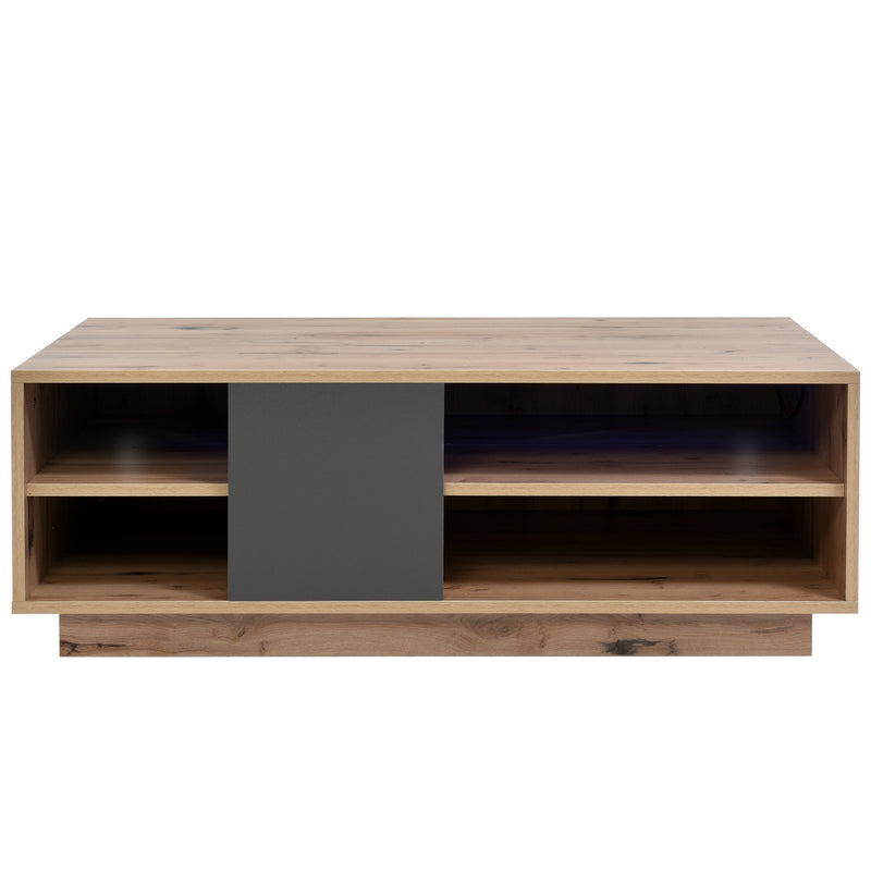 Table Basse Bicolore Noir et Marron avec Rangement Intégré et Éclairage LED RVB RAELDRULS
