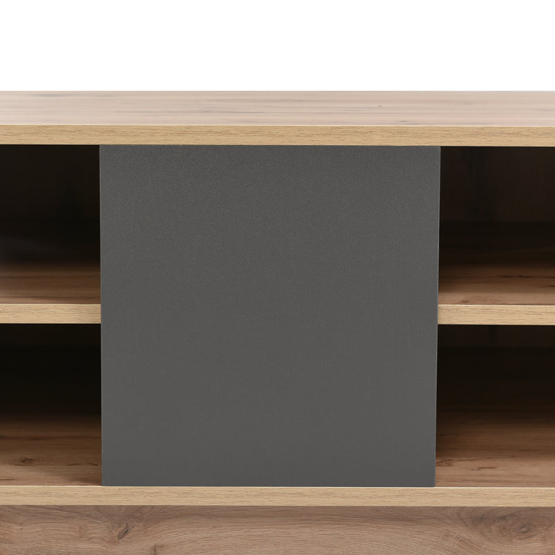 Table Basse Bicolore Noir et Marron avec Rangement Intégré et Éclairage LED RVB RAELDRULS