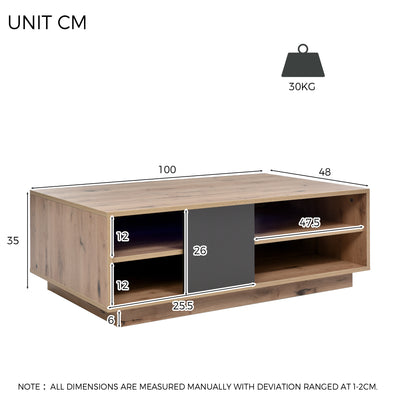 Table Basse Bicolore Noir et Marron avec Rangement Intégré et Éclairage LED RVB RAELDRULS