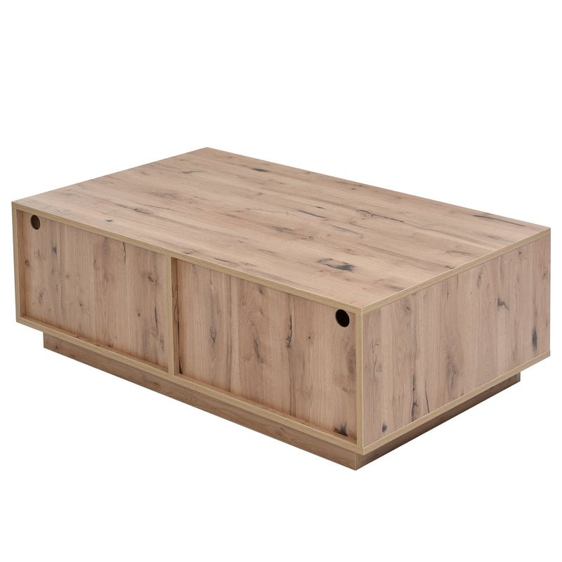 Table Basse Bicolore Noir et Marron avec Rangement Intégré et Éclairage LED RVB RAELDRULS
