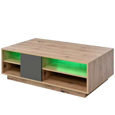 Table Basse Bicolore Noir et Marron avec Rangement Intégré et Éclairage LED RVB RAELDRULS