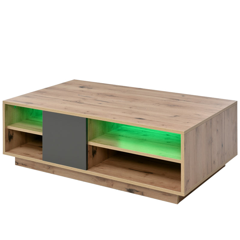 Table Basse Bicolore Noir et Marron avec Rangement Intégré et Éclairage LED RVB RAELDRULS