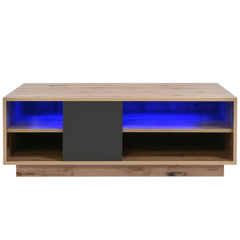 Table Basse Bicolore Noir et Marron avec Rangement Intégré et Éclairage LED RVB RAELDRULS