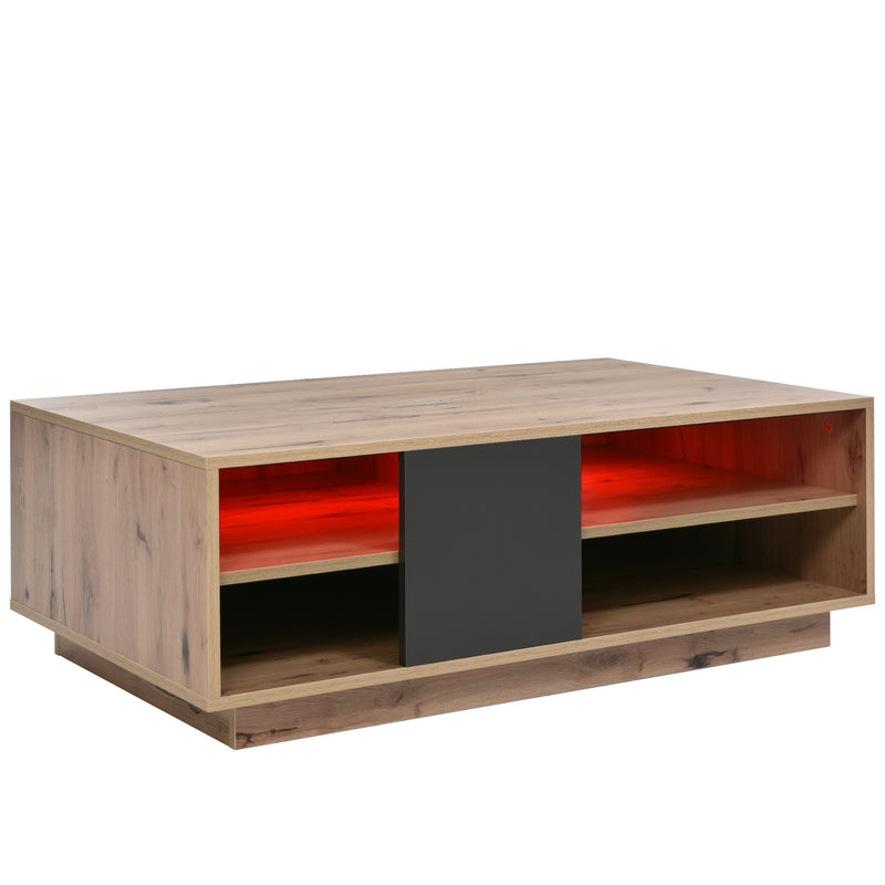 Table Basse Bicolore Noir et Marron avec Rangement Intégré et Éclairage LED RVB RAELDRULS