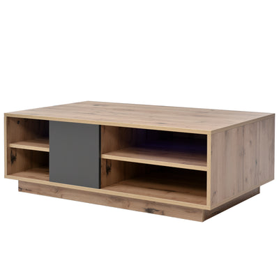 Table Basse Bicolore Noir et Marron avec Rangement Intégré et Éclairage LED RVB RAELDRULS