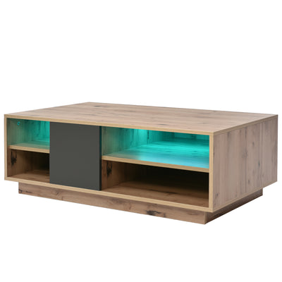 Table Basse Bicolore Noir et Marron avec Rangement Intégré et Éclairage LED RVB RAELDRULS