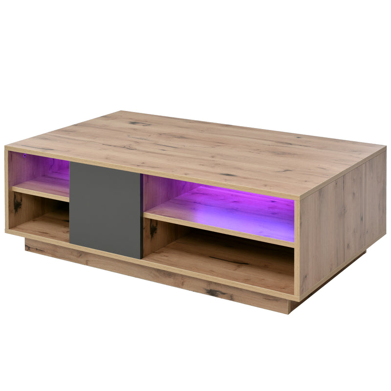Table Basse Bicolore Noir et Marron avec Rangement Intégré et Éclairage LED RVB RAELDRULS