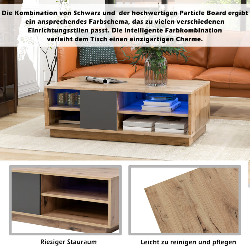 Table Basse Bicolore Noir et Marron avec Rangement Intégré et Éclairage LED RVB RAELDRULS