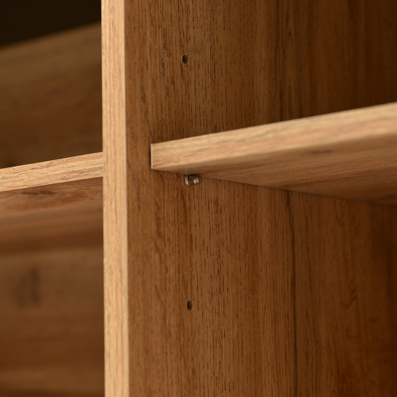 Buffet / Armoire de Rangement Moderne en Bois Naturel avec 3 Portes, Étagères Réglables et Finition Noire (160x35x76cm) OMHAT