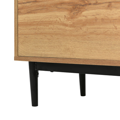 Buffet / Armoire de Rangement Moderne en Bois Naturel avec 3 Portes, Étagères Réglables et Finition Noire (160x35x76cm) OMHAT