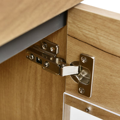 Buffet LED Chêne avec 3 Portes Vitrées et 3 Tiroirs - Design Moderne et Naturel KRANQRUK