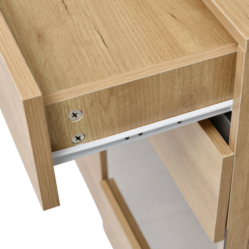 Buffet LED Chêne avec 3 Portes Vitrées et 3 Tiroirs - Design Moderne et Naturel KRANQRUK
