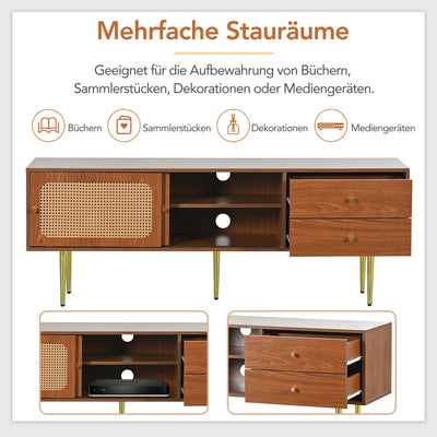 Meuble TV Moderne en Noyer et Rotin Synthétique avec Rangement Ajustable IZEID