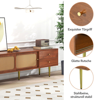 Meuble TV Moderne en Noyer et Rotin Synthétique avec Rangement Ajustable IZEID