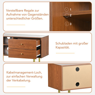 Meuble TV Moderne en Noyer et Rotin Synthétique avec Rangement Ajustable IZEID
