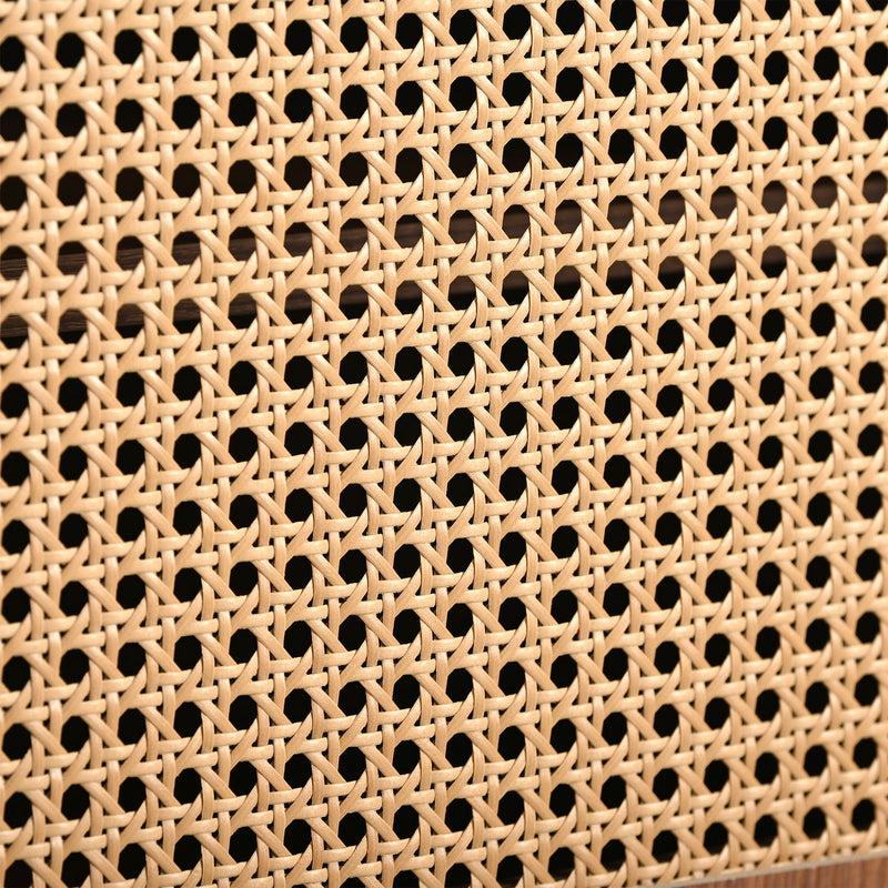 Meuble TV Moderne en Noyer et Rotin Synthétique avec Rangement Ajustable IZEID