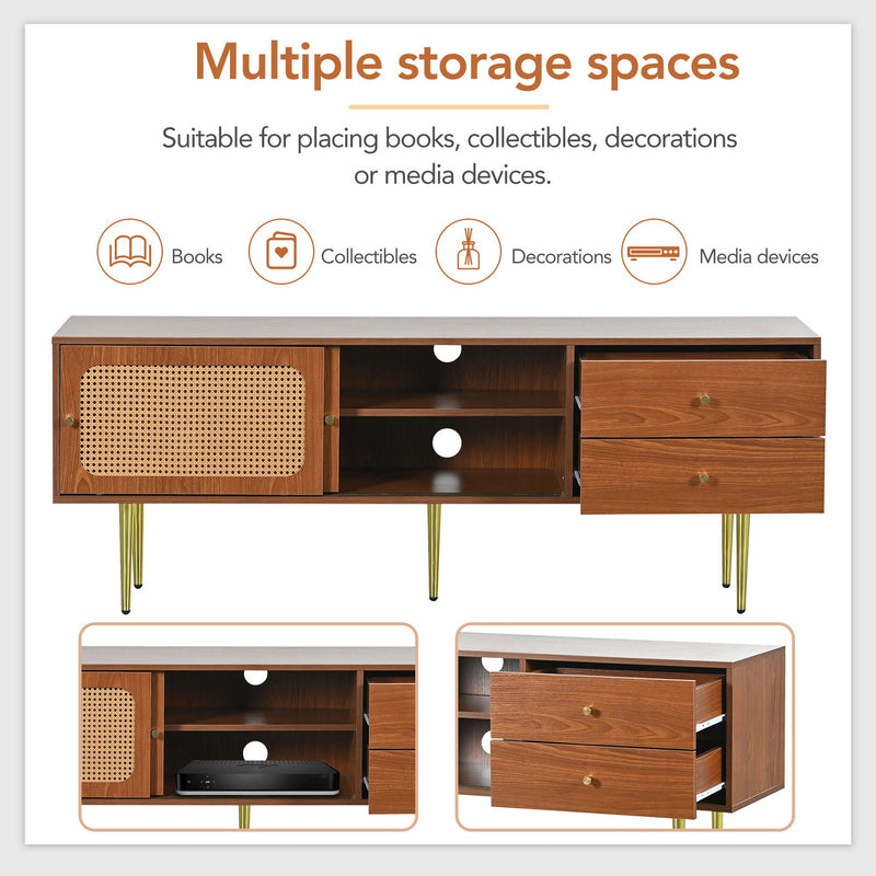 Meuble TV Moderne en Noyer et Rotin Synthétique avec Rangement Ajustable IZEID
