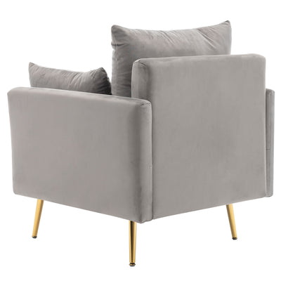 Fauteuil Moderne en Velours Gris avec Rangement Intégré et Pieds Métalliques Dorés (71x71x76cm) NULZU