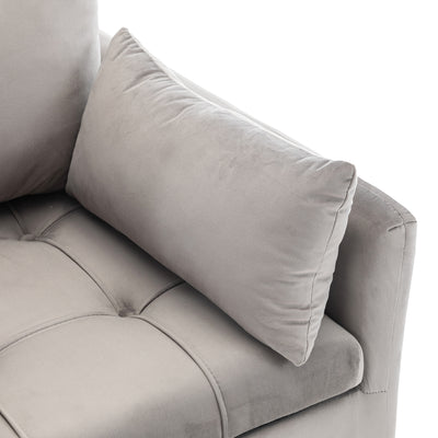 Fauteuil Moderne en Velours Gris avec Rangement Intégré et Pieds Métalliques Dorés (71x71x76cm) NULZU