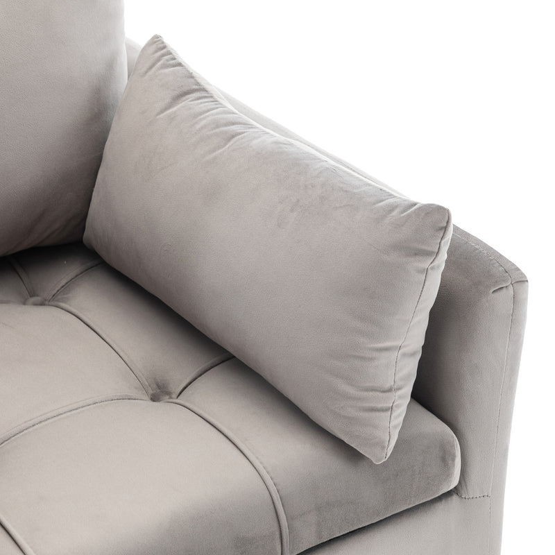 Fauteuil Moderne en Velours Gris avec Rangement Intégré et Pieds Métalliques Dorés (71x71x76cm) NULZU