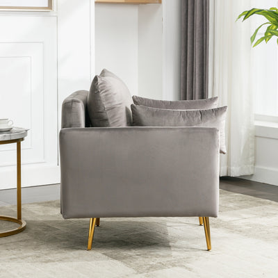 Fauteuil Moderne en Velours Gris avec Rangement Intégré et Pieds Métalliques Dorés (71x71x76cm) NULZU