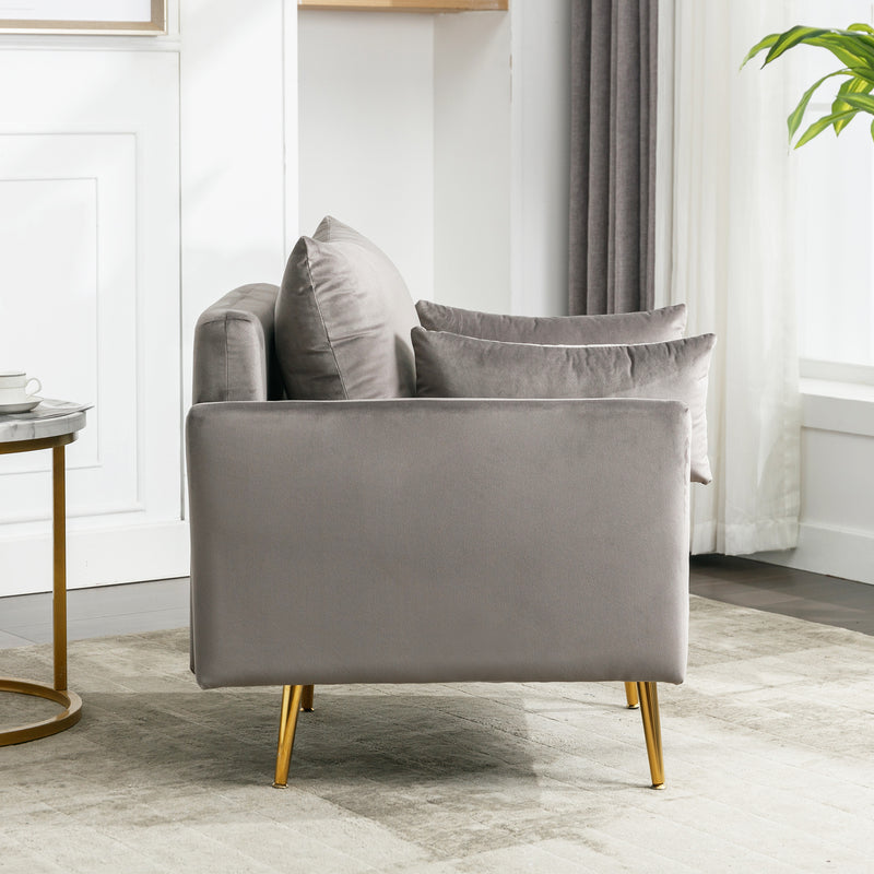 Fauteuil Moderne en Velours Gris avec Rangement Intégré et Pieds Métalliques Dorés (71x71x76cm) NULZU