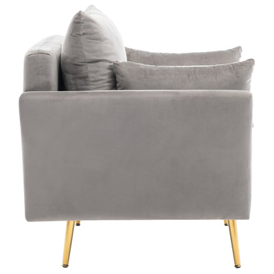 Fauteuil Moderne en Velours Gris avec Rangement Intégré et Pieds Métalliques Dorés (71x71x76cm) NULZU